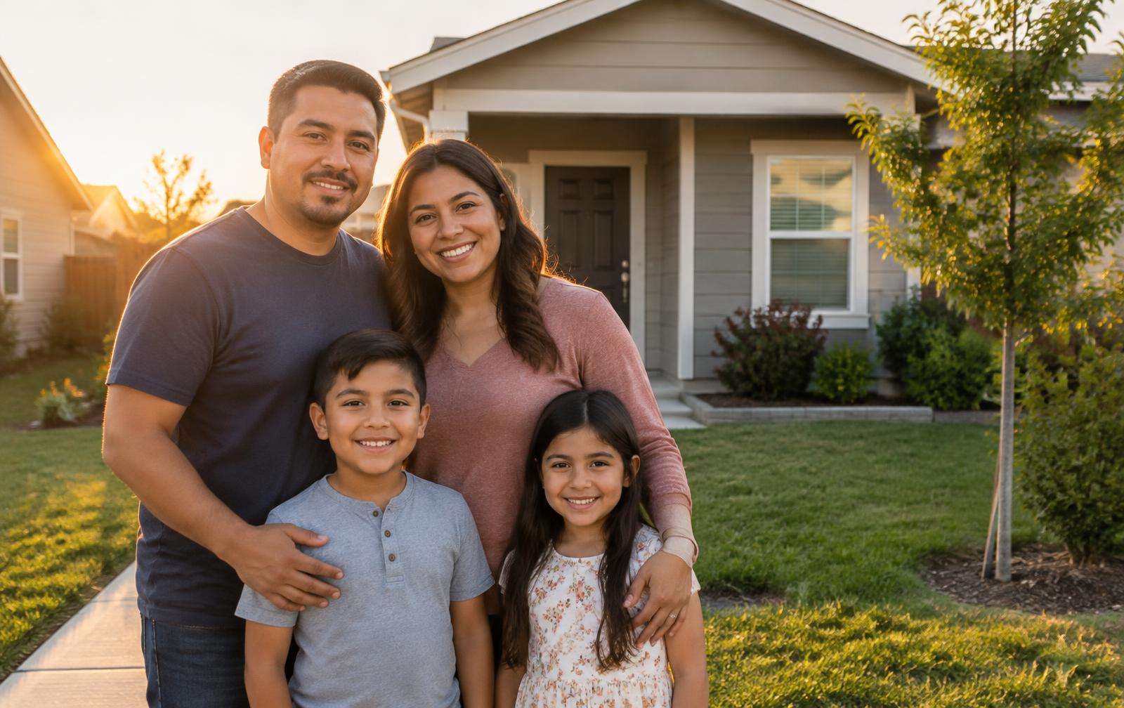 Familia frente a su nueva casa